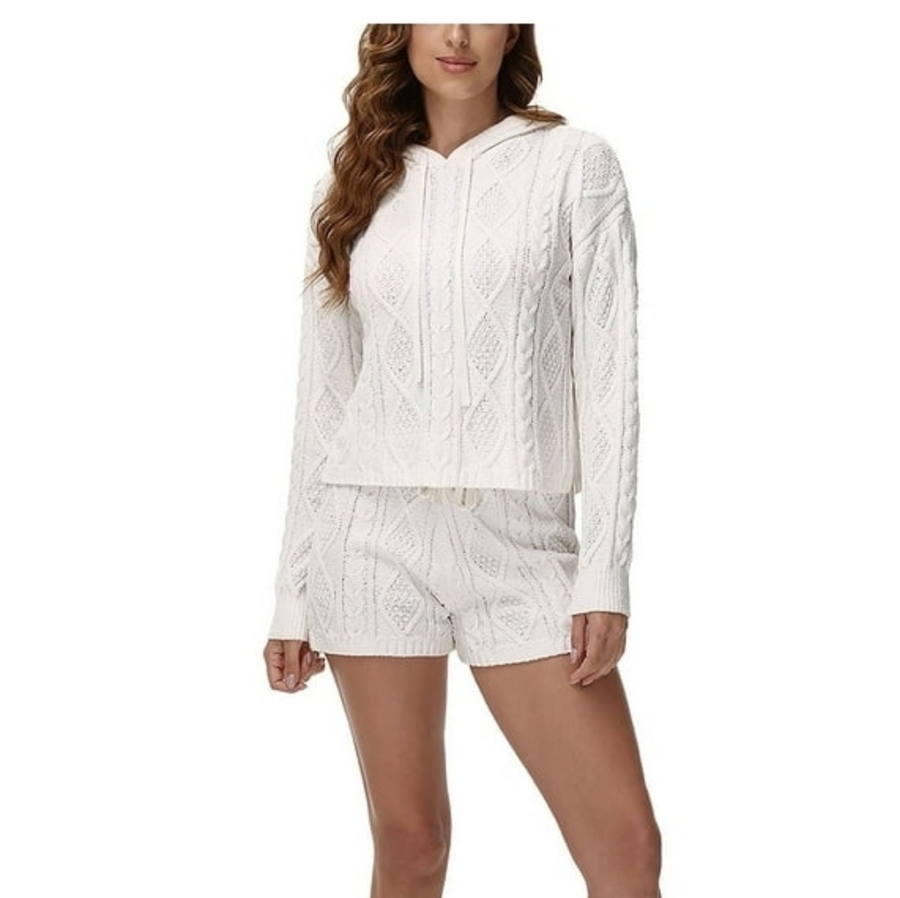 525 America Cable Knit Hoodie Sweater And Shorts Lounge Set - Cream - Picture 8 of 12